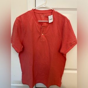 NWT J. Crew Factory Mens Short Sleeve Cotton Henley Salmon Large